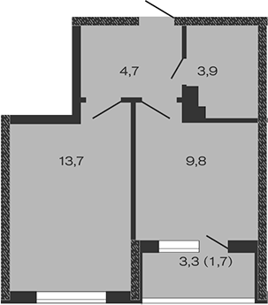 Планировка — Дзенпарк, 1-комн., 32 м²