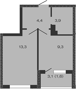 Планировка — Дзенпарк, 1-комн., 31 м²