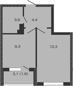 Планировка — Дзенпарк, 1-комн., 31 м²