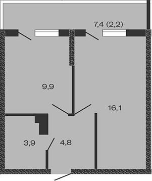 Планировка — Дзенпарк, 1-комн., 35 м²