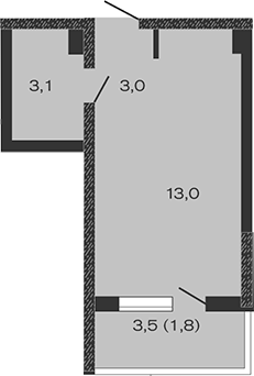 Планировка — Дзенпарк, Студия, 19 м²