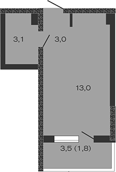 Планировка — Дзенпарк, Студия, 19 м²