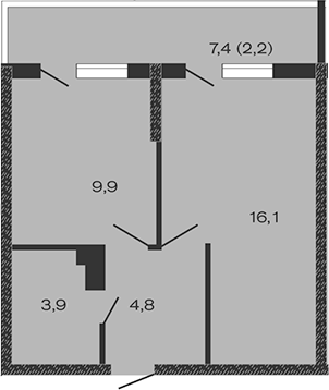 Планировка — Дзенпарк, 1-комн., 35 м²