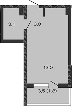Планировка — Дзенпарк, Студия, 19 м²