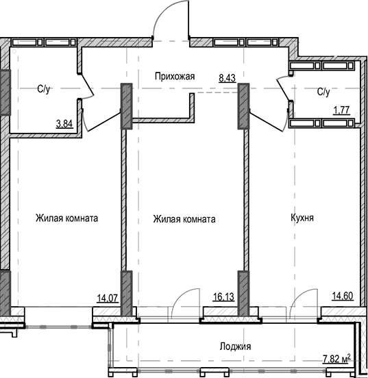 Планировка — Чацкий, 2-комн., 59 м²