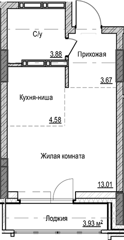 Планировка — Чацкий, Студия, 25 м²