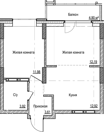 Планировка — Чацкий, 2-комн., 45 м²
