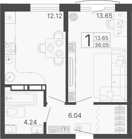 Планировка — Светский лес, 1-комн., 36 м²