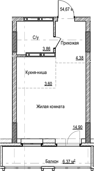 Планировка — Чацкий, Студия, 27 м²