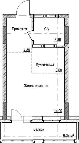 Планировка — Чацкий, Студия, 27 м²