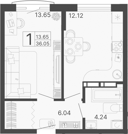 Планировка — Светский лес, 1-комн., 36 м²