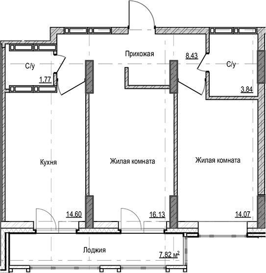Планировка — Чацкий, 2-комн., 59 м²