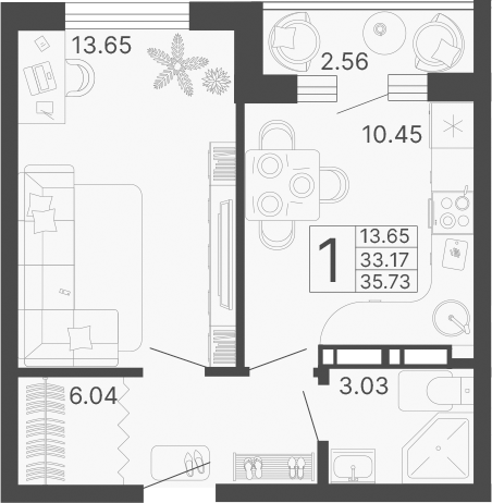 Планировка — Светский лес, 1-комн., 33 м²