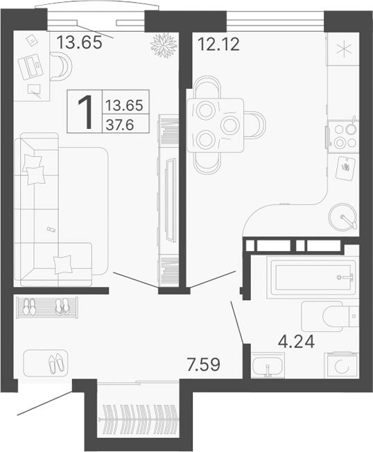 Планировка — Светский лес, 1-комн., 38 м²