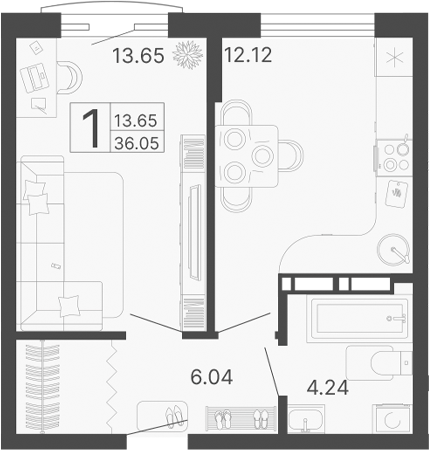 Планировка — Светский лес, 1-комн., 36 м²