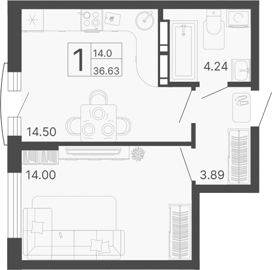 Планировка — Светский лес, 1-комн., 37 м²