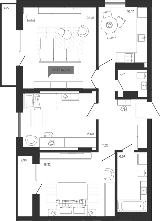 Планировка — Зоркий парк, 3-комн., 87 м²