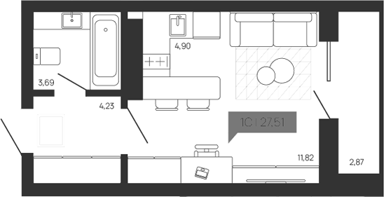 Планировка — Зоркий парк, Студия, 25 м²