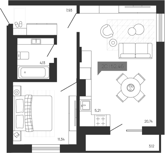 Планировка — Зоркий парк, 2-комн., 49 м²