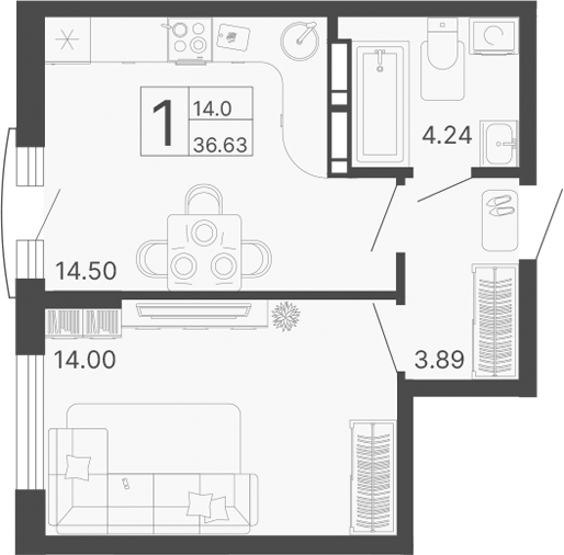 Планировка — Светский лес, 1-комн., 37 м²