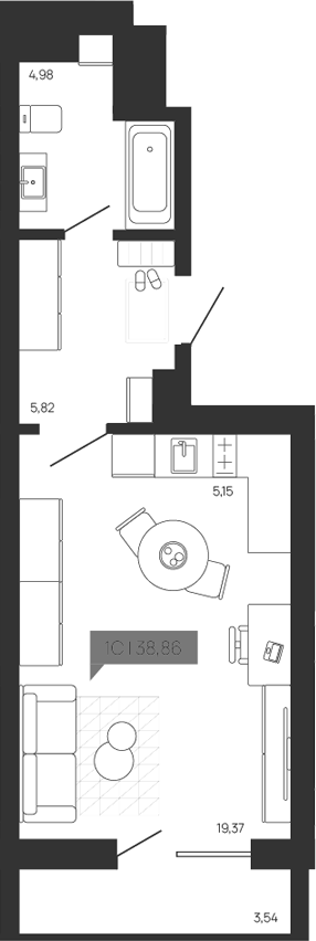Планировка — Зоркий парк, Студия, 35 м²