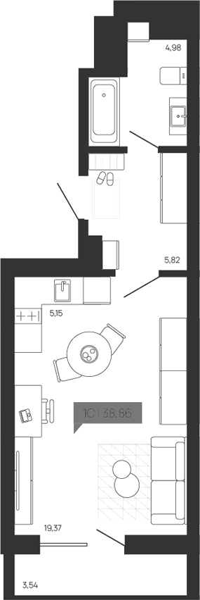 Планировка — Зоркий парк, Студия, 35 м²