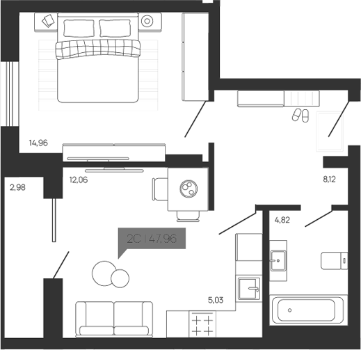 Планировка — Зоркий парк, 2-комн., 45 м²