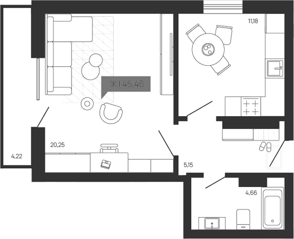 Планировка — Зоркий парк, 1-комн., 41 м²