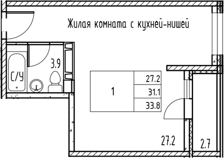 Планировка — Gray, Студия, 31 м²