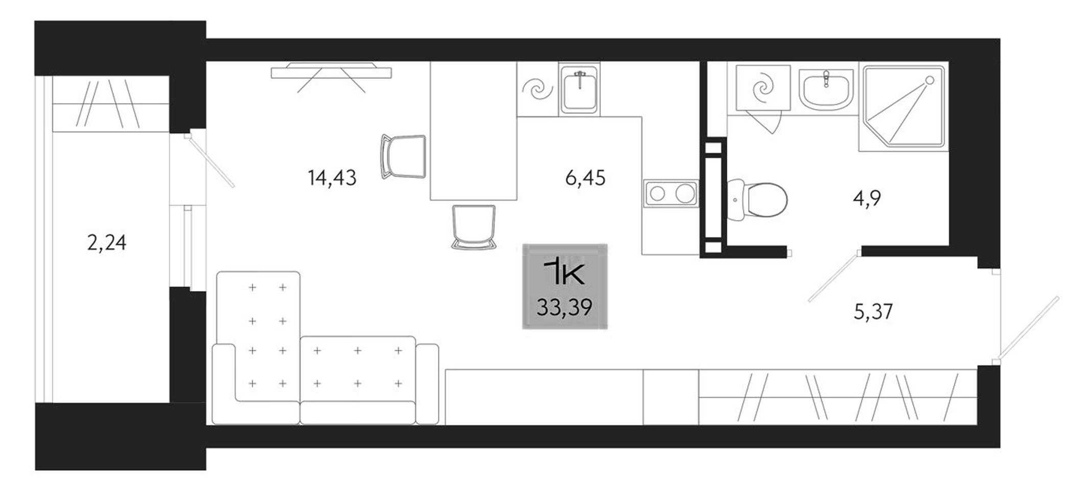 Планировка — Поэзия. Томск, Студия, 31 м²