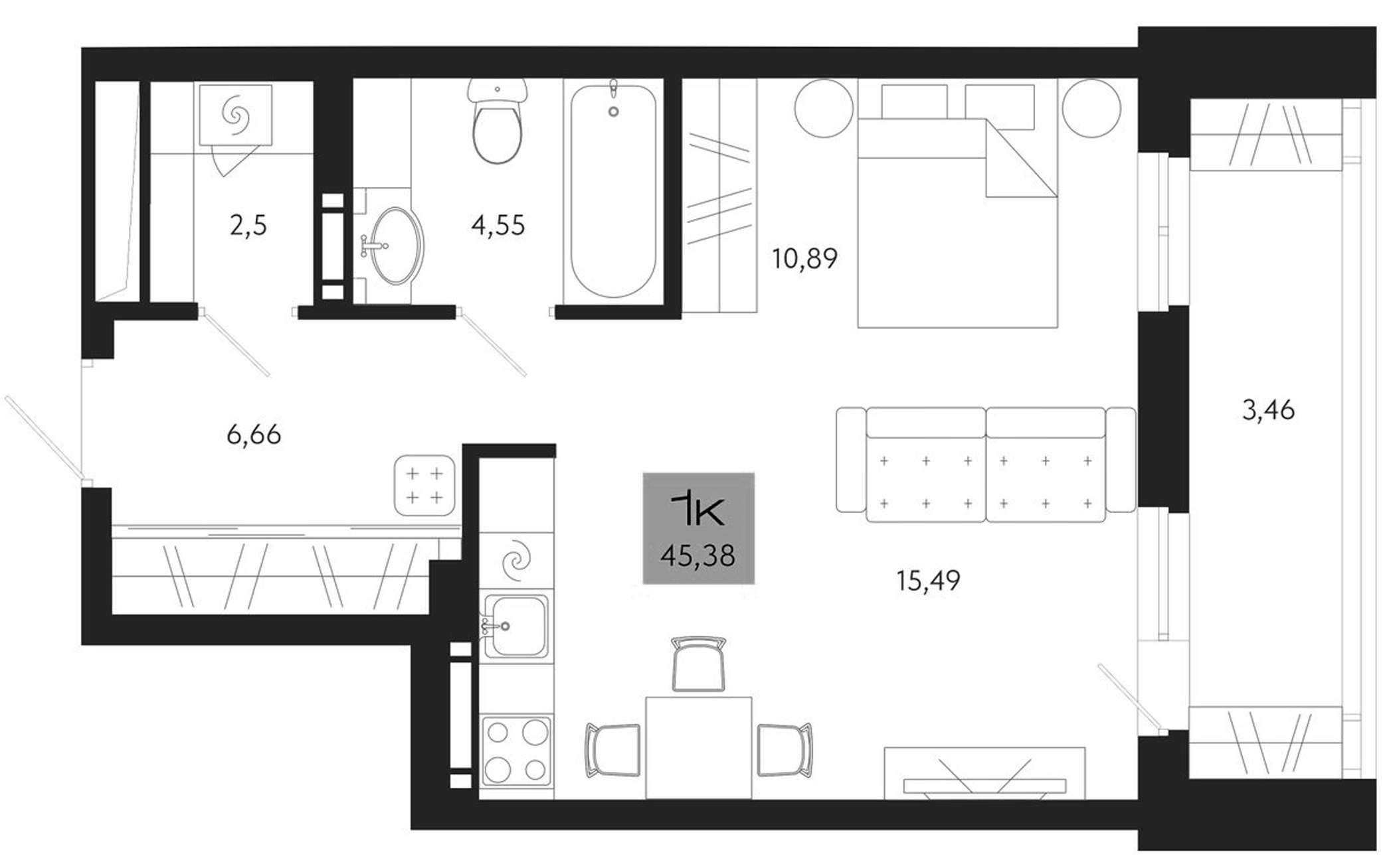 Планировка — Поэзия. Томск, Студия, 42 м²