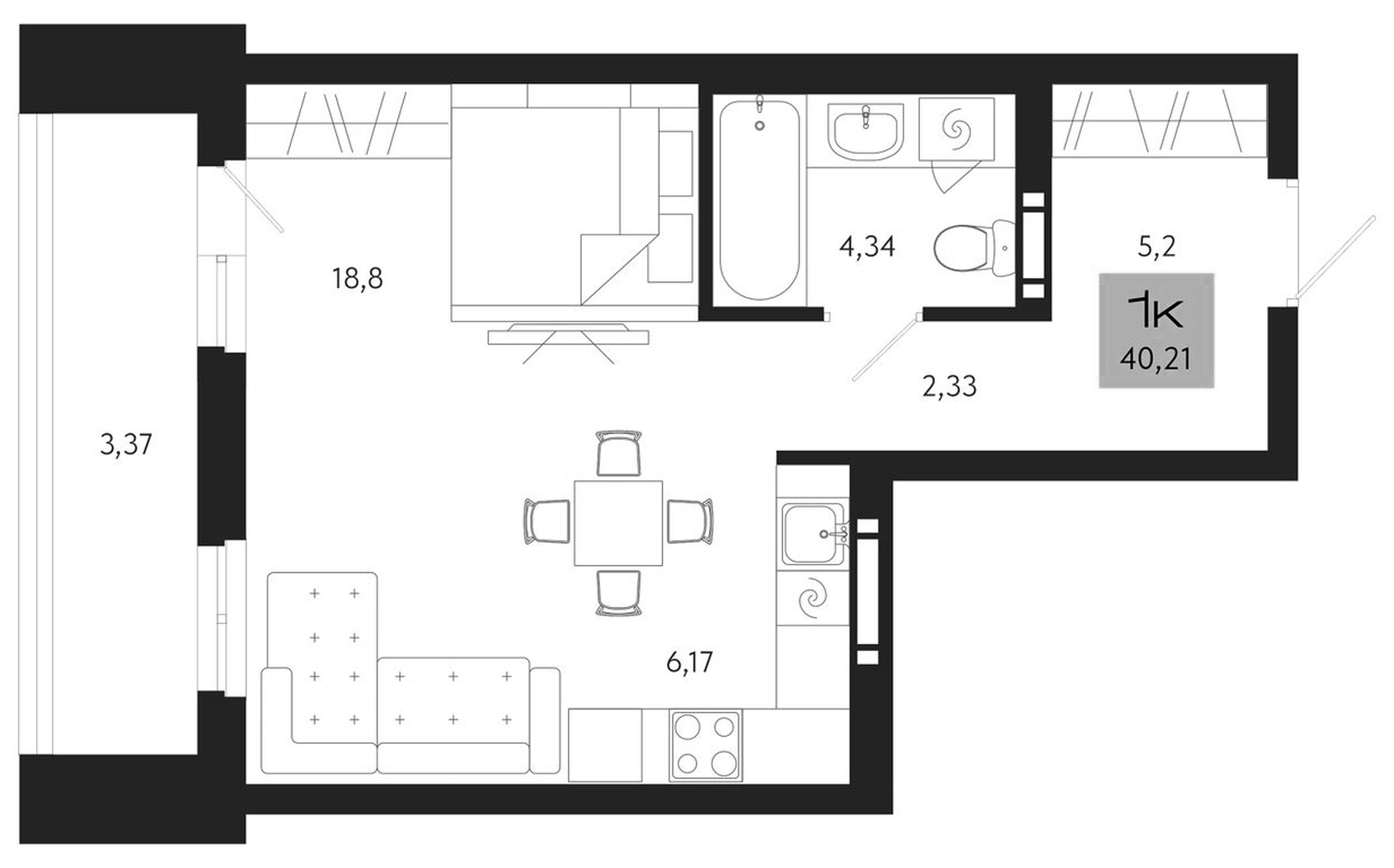 Планировка — Поэзия. Томск, Студия, 37 м²