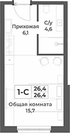 Планировка — RIZALTA RESORT BELOKURIKHA, Студия, 26 м²