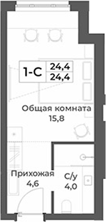Планировка — RIZALTA RESORT BELOKURIKHA, Студия, 24 м²