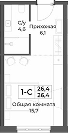 Планировка — RIZALTA RESORT BELOKURIKHA, Студия, 26 м²