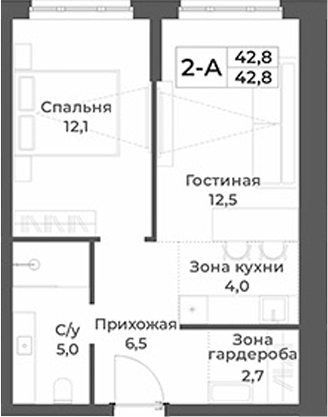 Планировка — RIZALTA RESORT BELOKURIKHA, 2-комн., 43 м²