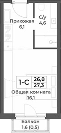 Планировка — RIZALTA RESORT BELOKURIKHA, Студия, 27 м²