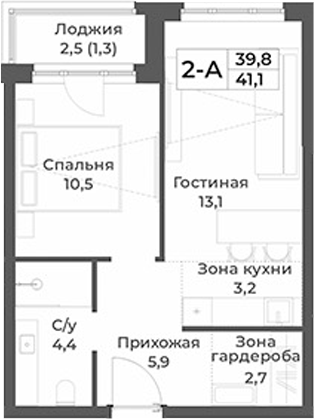 Планировка — RIZALTA RESORT BELOKURIKHA, 2-комн., 40 м²