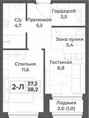 Планировка — RIZALTA RESORT BELOKURIKHA, 2-комн., 37 м²