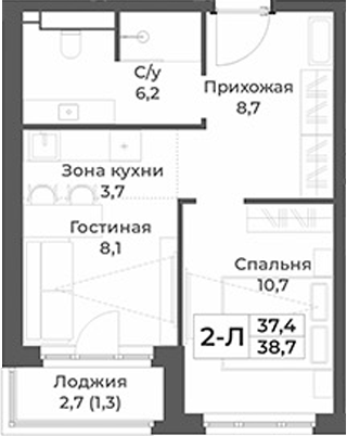 Планировка — RIZALTA RESORT BELOKURIKHA, 2-комн., 37 м²