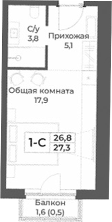 Планировка — RIZALTA RESORT BELOKURIKHA, Студия, 27 м²