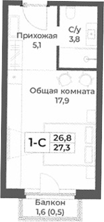Планировка — RIZALTA RESORT BELOKURIKHA, Студия, 27 м²