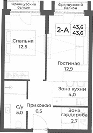 Планировка — RIZALTA RESORT BELOKURIKHA, 2-комн., 43 м²