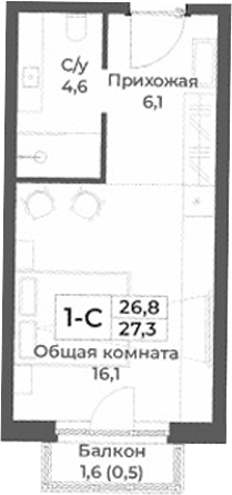 Планировка — RIZALTA RESORT BELOKURIKHA, Студия, 27 м²
