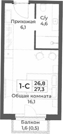Планировка — RIZALTA RESORT BELOKURIKHA, Студия, 27 м²