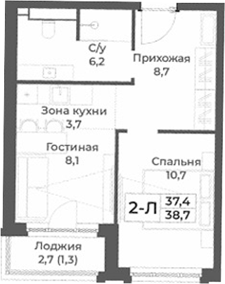 Планировка — RIZALTA RESORT BELOKURIKHA, 2-комн., 37 м²