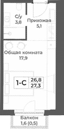 Планировка — RIZALTA RESORT BELOKURIKHA, Студия, 27 м²