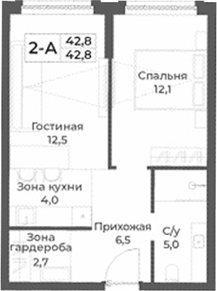Планировка — RIZALTA RESORT BELOKURIKHA, 2-комн., 43 м²
