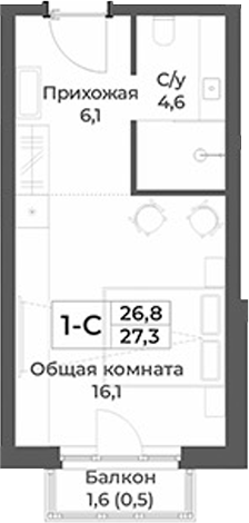 Планировка — RIZALTA RESORT BELOKURIKHA, Студия, 27 м²