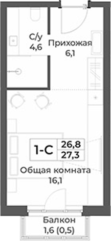 Планировка — RIZALTA RESORT BELOKURIKHA, Студия, 27 м²